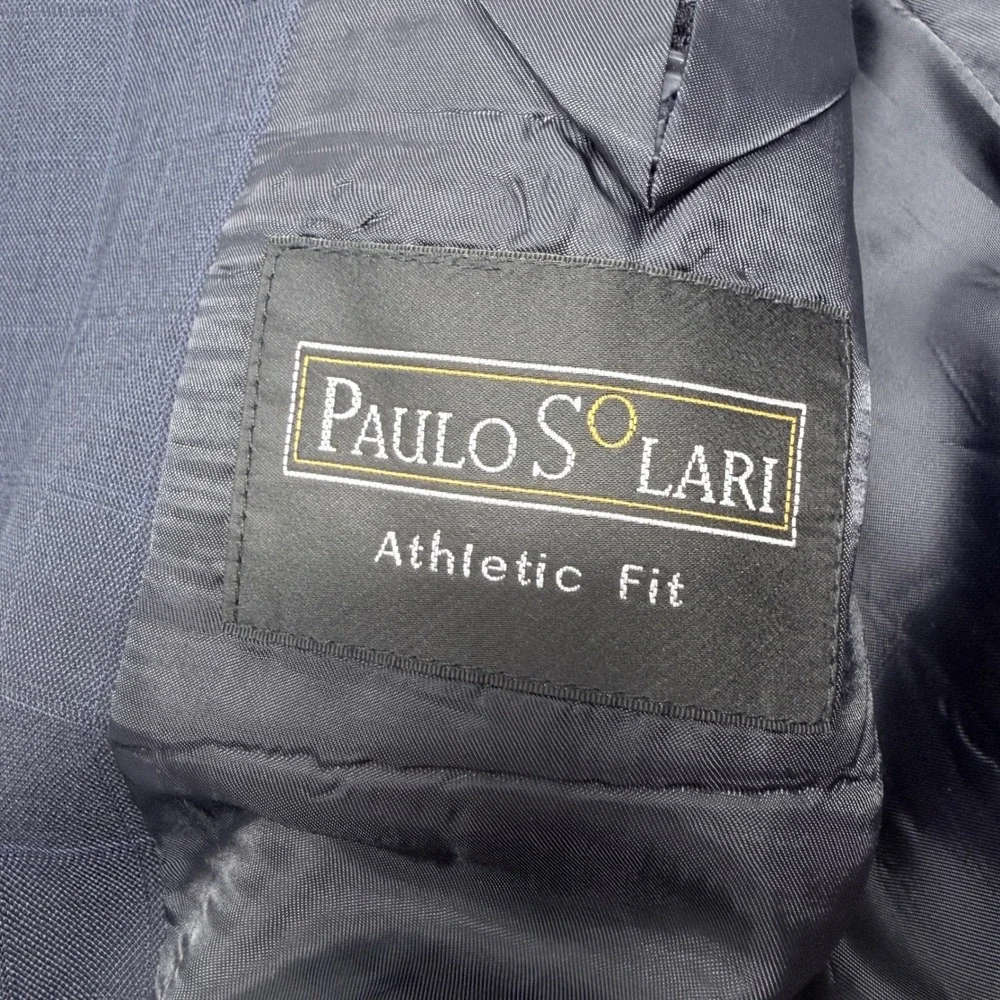Paulo Solari Mens 42R Blue Windowpane 100% Wool Athletic Fit 3-Button Blazer